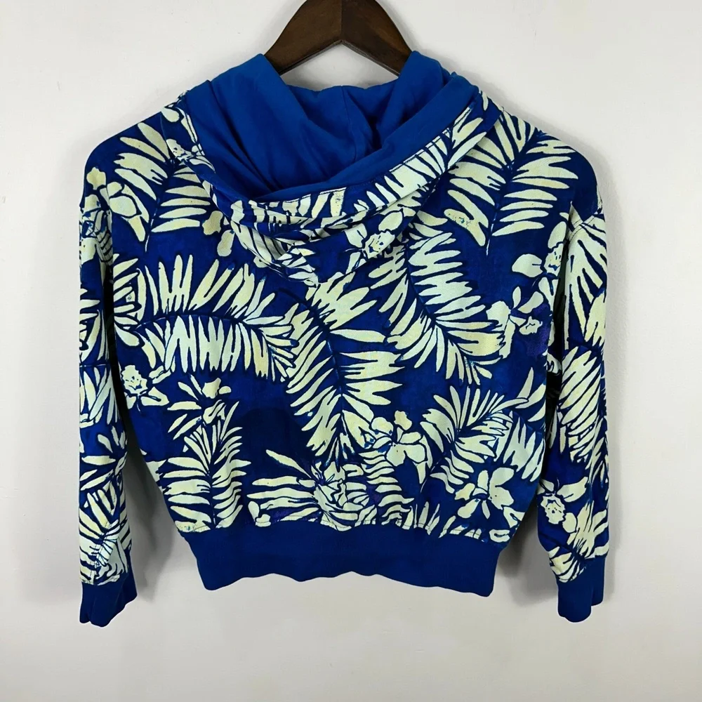 Polo Ralph Lauren Hoodie‎ M Blue Tropical Floral Zip Up Y2K Preppy Surf Resort